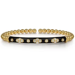 Outlet Gabriel & Co. Enamel - 14K Yellow Gold Bujukan Beads and Diamond Split Bangle Bracelet with Black Enamel