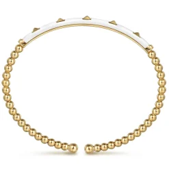 Gabriel & Co. Enamel - 14K Yellow Gold Bujukan Beads and Pyramid Split Bangle with White Enamel