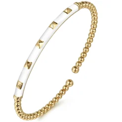 Gabriel & Co. Enamel - 14K Yellow Gold Bujukan Beads and Pyramid Split Bangle with White Enamel