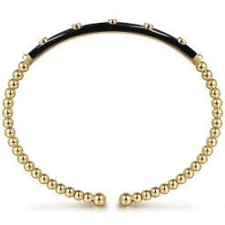 Hot Gabriel & Co. Enamel - 14K Yellow Gold Bujukan Beads and Diamond Split Bangle with Black Enamel
