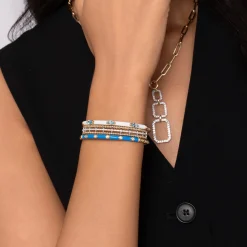 Discount Gabriel & Co. Enamel - 14K Yellow Gold Bujukan Blue Topaz Split Bangle with White Enamel