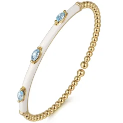 Discount Gabriel & Co. Enamel - 14K Yellow Gold Bujukan Blue Topaz Split Bangle with White Enamel