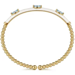 Discount Gabriel & Co. Enamel - 14K Yellow Gold Bujukan Blue Topaz Split Bangle with White Enamel