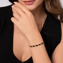 Clearance Gabriel & Co. Enamel - 14K Yellow Gold Bujukan Beads and Diamond Split Bangle with Black Enamel
