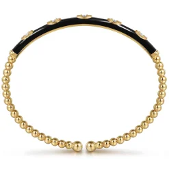 Clearance Gabriel & Co. Enamel - 14K Yellow Gold Bujukan Beads and Diamond Split Bangle with Black Enamel