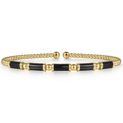 Gabriel & Co. Enamel - 14K Yellow Gold Bujukan Beads Split Bangle Bracelet with Black Enamel
