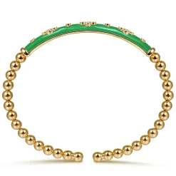 Discount Gabriel & Co. Enamel - 14K Yellow Gold Bujukan Beads and Diamond Split Bangle Bracelet with Emerald Green Enamel