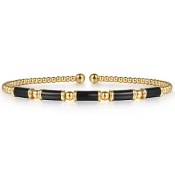 Gabriel & Co. Enamel - 14K Yellow Gold Bujukan Beads Split Bangle Bracelet with Black Enamel