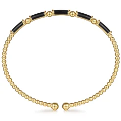 Gabriel & Co. Enamel - 14K Yellow Gold Bujukan Beads Split Bangle Bracelet with Black Enamel