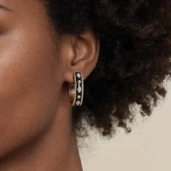 Best Gabriel & Co. Enamel - 14K Yellow Gold Bujukan Diamond Classic Hoop Earrings with Black Enamel
