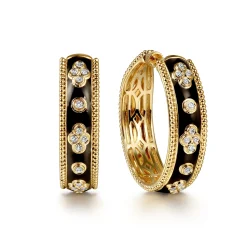 Best Gabriel & Co. Enamel - 14K Yellow Gold Bujukan Diamond Classic Hoop Earrings with Black Enamel