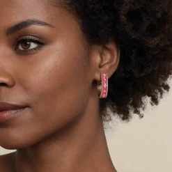 Clearance Gabriel & Co. Enamel - 14K Yellow Gold Bujukan Diamond Classic Hoop Earrings with Fuchsia Enamel