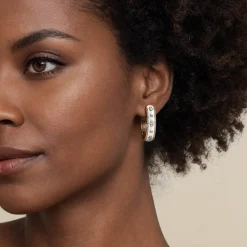 Discount Gabriel & Co. Enamel - 14K Yellow Gold Bujukan Diamond Classic Hoop Earrings with White Enamel