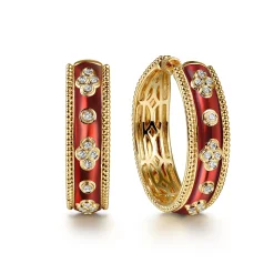 Hot Gabriel & Co. Enamel - 14K Yellow Gold Bujukan Diamond Classic Hoop Earrings with Chrome Red Enamel