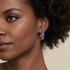 Clearance Gabriel & Co. Enamel - 14K Yellow Gold Bujukan Diamond Classic Hoop Earrings with Chrome Blue Enamel