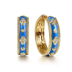Hot Gabriel & Co. Enamel - 14K Yellow Gold Bujukan Diamond Classic Hoop Earrings with Blue Enamel
