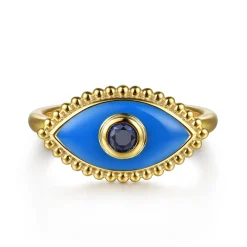 Outlet Gabriel & Co. Enamel - 14K Yellow Gold Bujukan Sapphire Evil Eye Ring with Blue Enamel