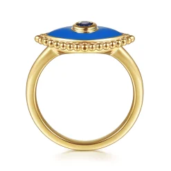 Outlet Gabriel & Co. Enamel - 14K Yellow Gold Bujukan Sapphire Evil Eye Ring with Blue Enamel