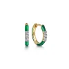New Gabriel & Co. Enamel - 14K Yellow Gold Classic Diamond Huggies with Chrome Green Enamel