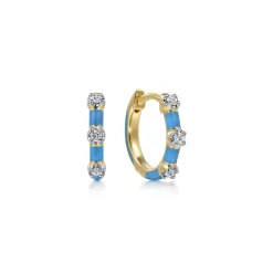 Discount Gabriel & Co. Enamel - 14K Yellow Gold Classic Diamond Station Huggies with Dusk Blue Enamel