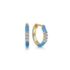 Outlet Gabriel & Co. Enamel - 14K Yellow Gold Classic Diamond Huggies with Dusk Blue Enamel