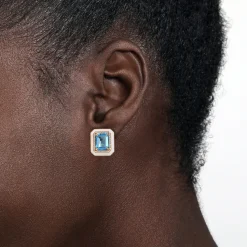 Gabriel & Co. Enamel - 14K Yellow Gold Diamond and Blue Topaz Earrings with White Enamel