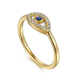 Discount Gabriel & Co. Enamel - 14K Yellow Gold Diamond and Blue Sapphire Evil Eye Stackable with White Enamel