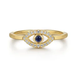 Discount Gabriel & Co. Enamel - 14K Yellow Gold Diamond and Blue Sapphire Evil Eye Stackable with White Enamel