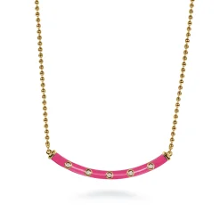Online Gabriel & Co. Enamel - 14K Yellow Gold Diamond Bar Necklace with Fuchsia Enamel