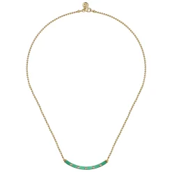 Gabriel & Co. Enamel - 14K Yellow Gold Diamond Bar Necklace with Mint Green Enamel