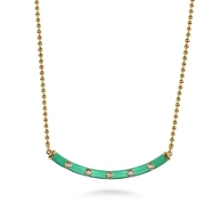 Gabriel & Co. Enamel - 14K Yellow Gold Diamond Bar Necklace with Mint Green Enamel