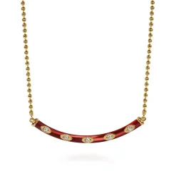 Gabriel & Co. Enamel - 14K Yellow Gold Diamond Bar Necklace with Chrome Red Enamel