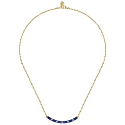 Sale Gabriel & Co. Enamel - 14K Yellow Gold Diamond Bar Necklace with Chrome Blue Enamel