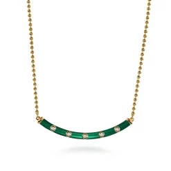 Sale Gabriel & Co. Enamel - 14K Yellow Gold Diamond Bar Necklace with Chrome Green Enamel