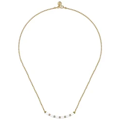 Sale Gabriel & Co. Enamel - 14K Yellow Gold Diamond Bar Necklace with White Enamel