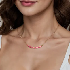 Sale Gabriel & Co. Enamel - 14K Yellow Gold Diamond Bar Necklace with Fuchsia Enamel