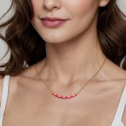 Sale Gabriel & Co. Enamel - 14K Yellow Gold Diamond Bar Necklace with Fuchsia Enamel