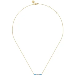 Clearance Gabriel & Co. Enamel - 14K Yellow Gold Diamond Bar Necklace with Dusk Blue Enamel