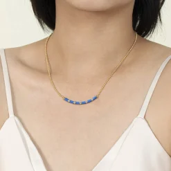 Sale Gabriel & Co. Enamel - 14K Yellow Gold Diamond Bar Necklace with Blue Enamel