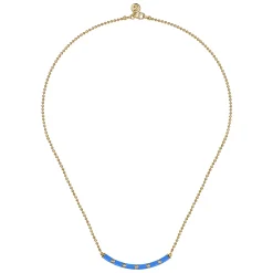Sale Gabriel & Co. Enamel - 14K Yellow Gold Diamond Bar Necklace with Blue Enamel