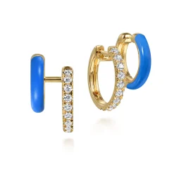Gabriel & Co. Enamel - 14K Yellow Gold Diamond Stuggeis with Blue Enamel