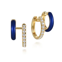 Clearance Gabriel & Co. Enamel - 14K Yellow Gold Diamond Stuggeis with Chrome Blue Enamel