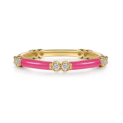 Outlet Gabriel & Co. Enamel - 14K Yellow Gold Diamond Station Stackable with Fuchsia Enamel