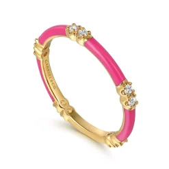Outlet Gabriel & Co. Enamel - 14K Yellow Gold Diamond Station Stackable with Fuchsia Enamel
