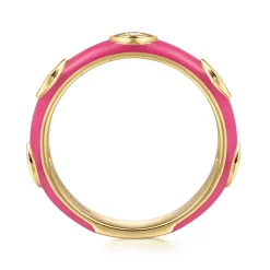 Gabriel & Co. Enamel - 14K Yellow Gold Diamond Split Stackable with Fuchsia Enamel