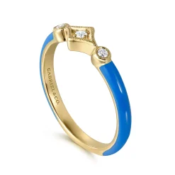 Clearance Gabriel & Co. Enamel - 14K Yellow Gold Diamond Split Stackable with Blue Enamel