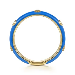 Sale Gabriel & Co. Enamel - 14K Yellow Gold Diamond Split Stackable with Blue Enamel