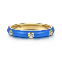 Sale Gabriel & Co. Enamel - 14K Yellow Gold Diamond Split Stackable with Blue Enamel