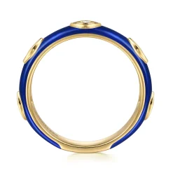 Best Gabriel & Co. Enamel - 14K Yellow Gold Diamond Split Stackable with Chrome Blue Enamel