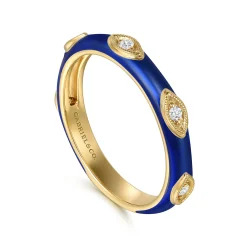 Best Gabriel & Co. Enamel - 14K Yellow Gold Diamond Split Stackable with Chrome Blue Enamel